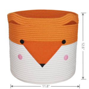 <span class=keywords><strong>Amazon</strong></span> animal fox panier fait à la main grand panier de rangement tissé <span class=keywords><strong>poussette</strong></span> linge organisateur jouet coton corde panier avec poignées - Product Image 5