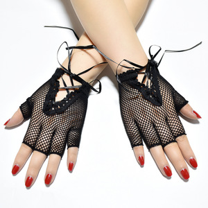 Gants courts pour femmes, style années 1920, sexy, en résille noire, élastiques, sans doigts, avec manchette au poignet, en nylon, pour soirée, cosplay, mitaines - Product Image 1