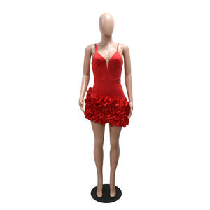 Viviblook Z0207DS Nuevo Vestido de Fiesta para Mujer, Elegante, Sexy, con Tirantes, Color Sólido, Sin Mangas, Encaje, Mini Vestido Irregular - Product Image 2