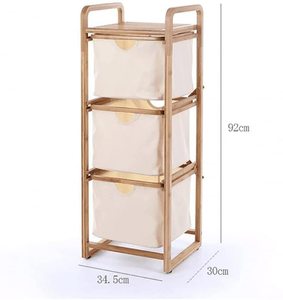 Cesto de <span class=keywords><strong>Ropa</strong></span> Sucia de Bambú de 3 Niveles con 3 Compartimentos <span class=keywords><strong>para</strong></span> el Dormitorio, Sala de Estar o Balcón - Product Image 2