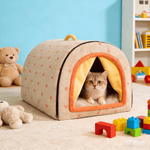 Ganzjährig Nutzbare Moderne Modische Abnehmbare Waschbare Umweltfreundliche Schwamm-Hundebetten Katzenbetten Große Geschlossene Warme Hausförmige Hütte - Product Image 2