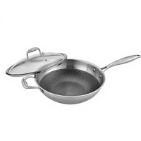 Wok Universal de Gran Capacidad para el Hogar, de Inducción, de Acero Inoxidable 304, Antiadherente, con Tapa de Vidrio