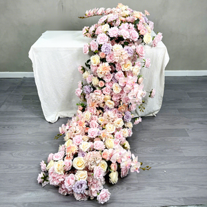 Runner di Fiori Artificiali Personalizzato DKB, Lussuoso Runner da Tavolo di 200 cm con Rose di Seta <span class=keywords><strong>Rosa</strong></span> - Product Image 1