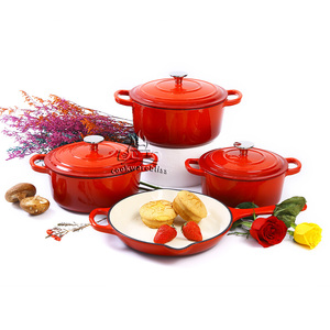 Bộ nồi chảo gang tráng men <span class=keywords><strong>4</strong></span> món có logo tùy chỉnh, gồm nồi kiểu Hà Lan, nồi hầm, nồi nấu súp và các loại chảo - Product Image 1