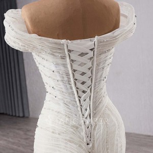 <span class=keywords><strong>Vestidos</strong></span> <span class=keywords><strong>de</strong></span> <span class=keywords><strong>Novia</strong></span> Modernos Estilo <span class=keywords><strong>Sirena</strong></span> Jancember 241128 con Perlas, Volantes, Cuentas, Lentejuelas, Encaje, Cristales, Vestido Largo Hasta el Suelo, Natural - Product Image 6