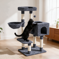 Tour d'escalade pour chat multiplateforme haut de gamme à 6 niveaux, design peu encombrant, perchoir panoramique, espace privé, interactif, en sisal et carton