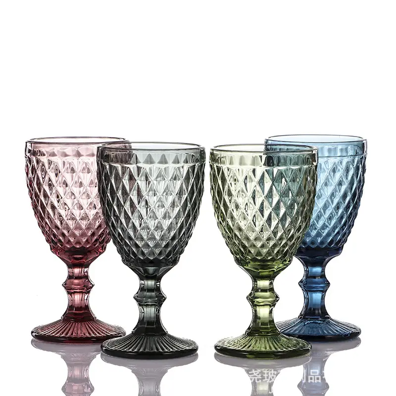 Wholesale glassware colored goblet wine glasses water glass pressed blue glass goblets