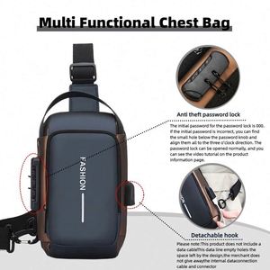 Sac à bandoulière multifonction antivol USB pour homme, sac de poitrine de voyage, sac messager pour homme - Product Image 5
