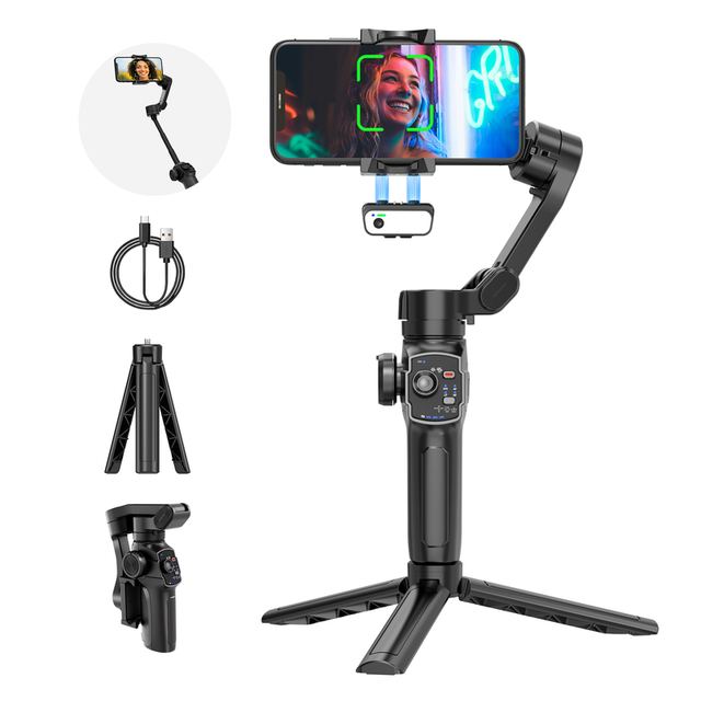 L9 3-axis universal joint stabilizer with AI facial tracking zoom control, folding multi-pole shooting Angle, suitable for IOS a