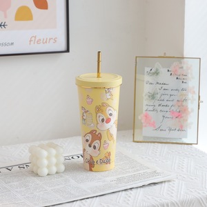 Vaso Térmico <span class=keywords><strong>de</strong></span> Acero Inoxidable 304 con Borde Dorado, Gran Capacidad, Diseño Creativo con Patrón <span class=keywords><strong>de</strong></span> Dibujos Animados, Doble Capa al Vacío, con Pajita, 6-12 - Product Image 3