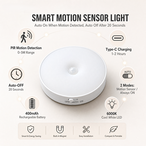Round <b>LED</b> Night <b>Light</b> Cold White <b>Sensor</b> Control Battery Operated Magnetic Wall Lamp for Bedroom Minimalist Design - Product Image 6