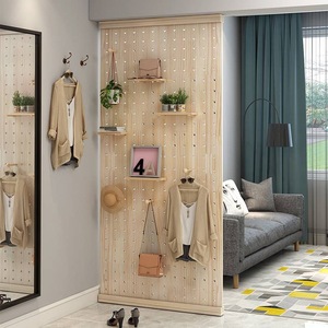 Separador de Madera Maciza con Panel Perforado, Color Blanco Madera, Multifuncional, para Entrada, Sala de Estar, Decorativo, de Pie, con Almacenamiento - Product Image 2