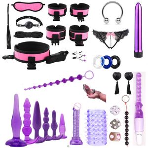 Ensemble de 32 Pièces Kits de Bondage Lingerie Sexy Anneaux Péniens Dés Sexuels Menottes <span class=keywords><strong>Fouet</strong></span> Vibromasseur Anal pour Jeux Sexuels en Couple - Product Image 4