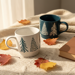 Mug à thé en céramique minimaliste de Noël 400 ml, motif sapin, avec poignée, pour le petit-déjeuner à la maison, cadeau pour couple - Product Image 2