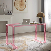 Bureau moderne en acrylique avec dessus en verre trempé, table de vitrine rose transparente et table de bureau pour la maison ou le restaurant