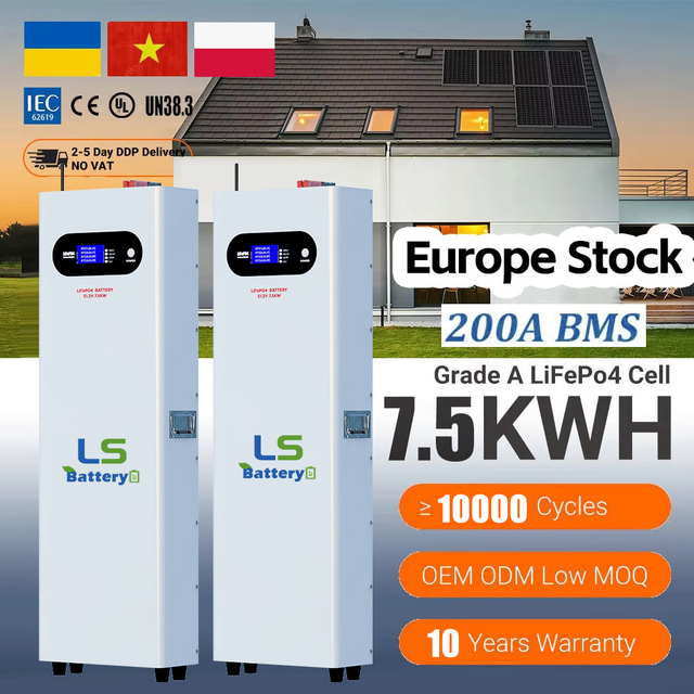 Lifepo4 Battery Packs LS Battery Power Wall 51.2V 150AH 7.5KWH   Home Solar Energy Storage System BMS Protection Stackable