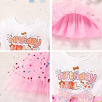 Vestido de Tul Transpirable de Manga Corta para Niñas, Tutú Personalizado para Cumpleaños de Bebés de 1 a 3 Años con Pinzas para el Cabello, Estampado de Dibujos Animados ODM, MOQ 50PCS