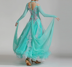 Nuovissimo abito da <span class=keywords><strong>ballo</strong></span> valzer a maniche lunghe di alta qualità da <span class=keywords><strong>ballo</strong></span> moderno danza latina grazioso gonna fluente da donna - Product Image 3