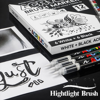 Direct étudiant Art point culminant stylo liquide pointe souple noir blanc acrylique marqueur dessiné à la main bricolage Graffiti plastique Air effaçable