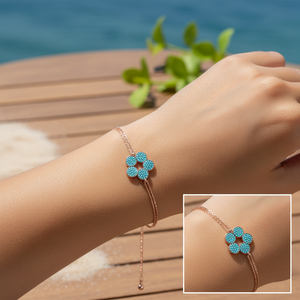 Flower Design Turquoise Stone Flower <b>Charm</b> <b>Bracelet</b> 925 <b>Silver</b> Sterling Turkish Handmade Wholesale <b>Silver</b> - Product Image 3