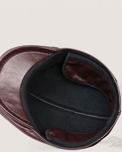 Men Vintage Cowhide Beret Caps Earflaps Flat Top Ivy Cap Windproof Duckbill Warm Black Brown Genuine Leather <b>Hats</b> - Product Image 6