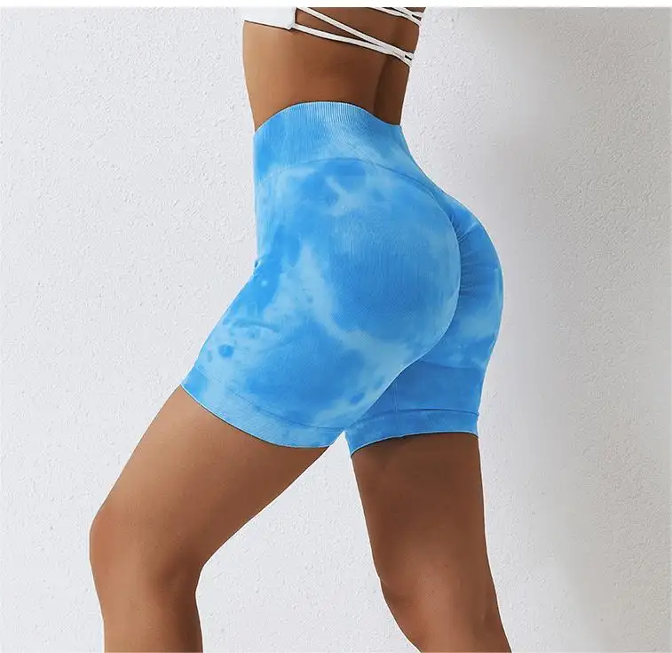 High Quality Sexy Tummy Control High Waisted Seamless Tie Dye Quick Dry Yoga Shorts Workout Shorts For Women