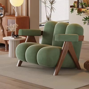 Sofá Individual Minimalista Nórdico con Tela de Terciopelo <span class=keywords><strong>y</strong></span> Sillón de Diseño Relajado, Patas de Madera Maciza, Ideal para Salas de Recepción - Product Image 4