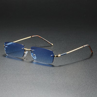 Gafas de Sol QSKY de Lujo con Montura Metálica Sin Marco, Estilo Vintage, Retro, Rectangulares Pequeñas, Sin Montura