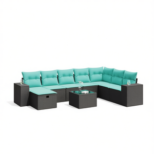 Black Poly Rattan Patio <b>Sofa</b> <b>Set</b> With Cushions Outdoor Garden Furniture Contemporary Design 9 Piece - Product Image 1