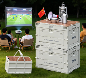 Boîte de rangement extérieure multi-usages, anti-poussière, pliable, moulée par injection, avec couvercle en bois, grande capacité, <span class=keywords><strong>coffre</strong></span> en plastique portable - Product Image 1