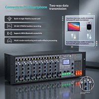 PFB-8 Mixeur DJ professionnel 8 canaux monté en rack avec amplificateur 300W*2 USB/Bluetooth Effets DSP Égaliseur à trois étapes