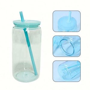 DIY Custom Logo 16oz Translucent Colored Plastic <b>Mason</b> <b>Jar</b> Cup <b>with</b> <b>Straw</b> Stock Food Safe for Beer, Juice, Smoothie Drinking - Product Image 3