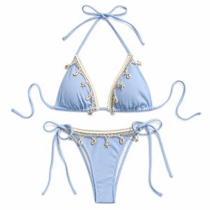 Bikini de Tanga Acanalado para Mujer, Elegante Traje de Baño para la Playa, Vacaciones y Piscina - Product Image 1