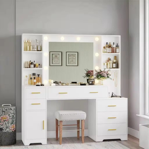 <span class=keywords><strong>Commode</strong></span> de chambre à coucher <span class=keywords><strong>en</strong></span> teck <span class=keywords><strong>laqué</strong></span> <span class=keywords><strong>blanc</strong></span> haut de gamme avec miroir sur pied éclairé par LED, style moderne et luxueux, écologique, pour hôtel et salon - Product Image 4