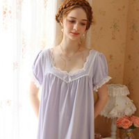 Coton dentelle français chemise de nuit été nouveau Style pur désir à manches courtes douce princesse fille Sexy ample pyjamas maison vêtements 557