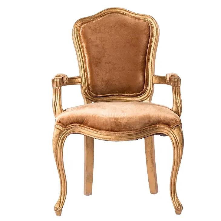 Silla Louis de lujo de estilo francés, silla de comedor de madera para boda