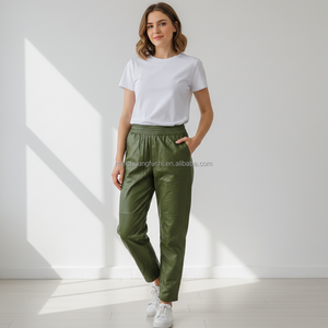 Custom Olive Green Faux Leather <strong>Trousers</strong> for Women Casual Office Bottoms Pants <strong>Ladies</strong> - Product Image 3