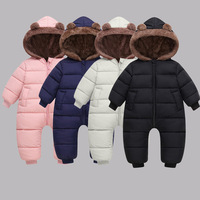 Combinaison d'hiver à capuche pour bébé, design ours, avec garniture en fourrure, pour garçons et filles, manteau chaud pour nourrissons