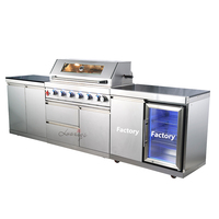 304 acier inoxydable usage domestique jardin extérieur armoires de cuisine ensemble complet île gaz intégré barbecue gril noir acier cuisine extérieure