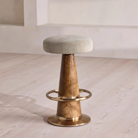 Tabouret de bar rotatif de luxe en placage de bois, base conique, siège rond avec repose-pieds en métal pour comptoir de bar d'hôtel