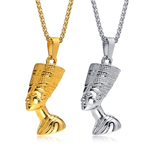 Collier Pendentif Amulette Nefertiti Reine Égyptienne en Or Africain pour Femme, Chaîne à Maillons en Acier Inoxydable, Cadeau de Fête, Vente en Gros - Product Image 1