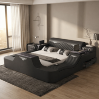 Lit intelligent au design moderne et élégant, multifonctionnel avec siège massant et étagère TV, ensemble de lit de chambre à coucher de luxe léger et confortable pour chambre principale