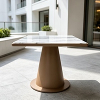 Table de salle à manger en marbre d'extérieur avec base en aluminium, robuste et résistante aux intempéries, table basse pour patio, terrasse, restaurant
