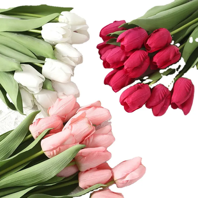 शादी घर सजावट ट्यूलिप कृत्रिम रेशम फूल सजावट पुष्पांजलि बॉक्स पैकिंग प्लास्टिक पौधों सामग्री