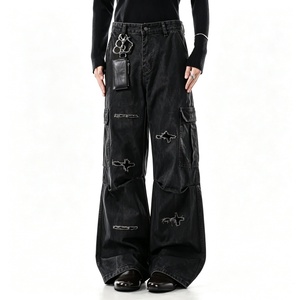 <span class=keywords><strong>Jeans</strong></span> Homme Personnalisés à Rayures Fines Style Urbain, Coupe Large, Double Genou, Denim Oversize, Rayures Bleues et Blanches, Jean Baggy pour Homme - Product Image 3