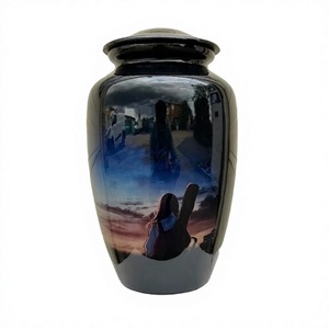Hermosa urna decorativa de aluminio para adultos con diseño de ángulo de puesta de sol pintada a mano grande para cenizas con bolsa de terciopelo gratis - Product Image 1