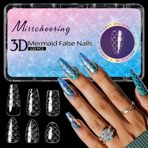 Uñas Postizas Almendradas 3D con Diseño de Escamas de Pescado, 120 Unidades por Caja, Uñas Artificiales Largas para Ballet - Product Image 1