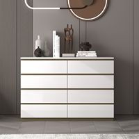 Commode à 8 tiroirs moderne de style européen, écologique, réglable, finition noir brillant, panneau en bois blanc, personnalisable, pour salon
