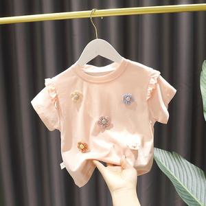 Camiseta de Verano para Bebé, Estilo Coreano, Moderna, de Manga Corta, con Flores, de Algodón Puro, Informal, Dulce - Product Image 4