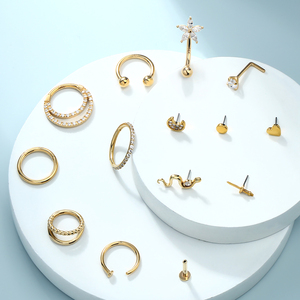 Piercing hélicoïdal en <span class=keywords><strong>or</strong></span> massif 14 carats styles multiples 20g cerceaux stud forme de serpent piercing nez oreille anneaux lèvre piercing pour les femmes - Product Image 3